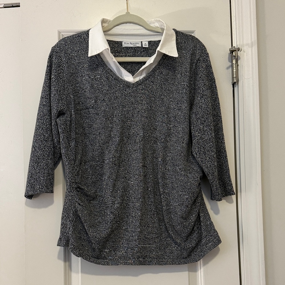 Kim Rogers Gray and White Knit Top